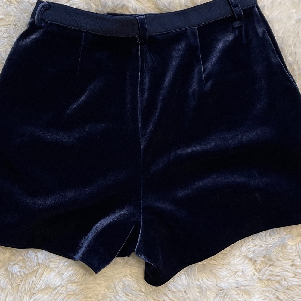 Lauren Conrad Runway Blue Velvet Shorts Floral Embroidered Coquette Boho Size 8 - Picture 10 of 13